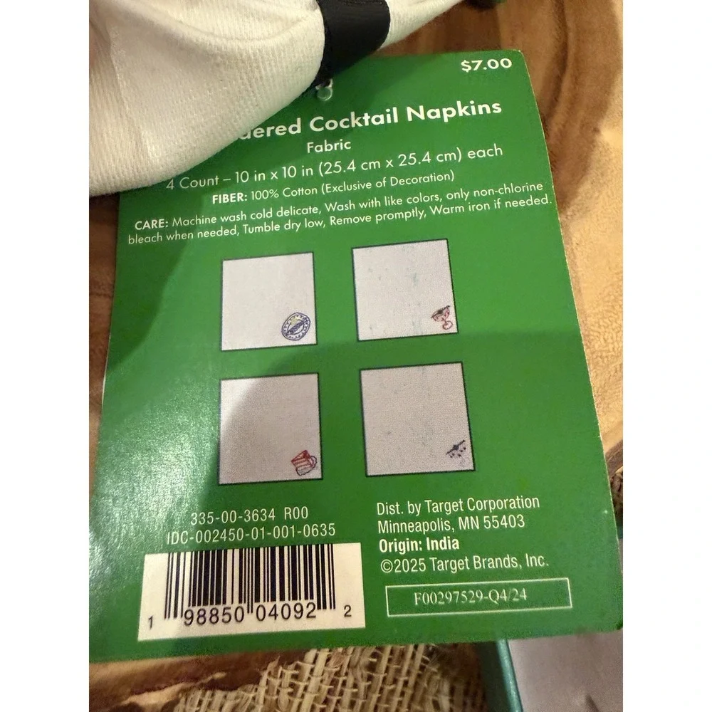 KATE SPADE X TARGET Embroidered Cocktail Napkins Set Of 4 White & Green New